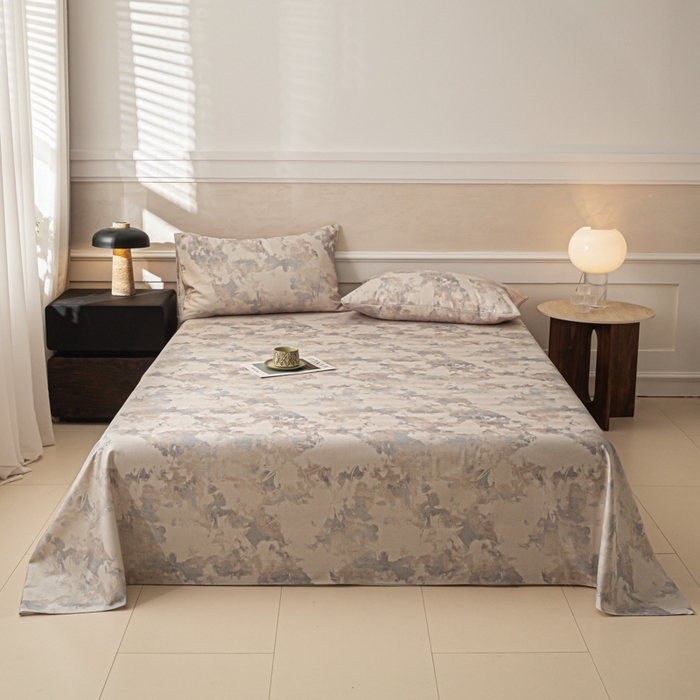 91家纺网 家纺一手货源 找家纺 爱彼家纺 2026新款纯棉提花A类新款老粗布夏季凉席单床单床单三件套-提花系列一 全棉提花-s014油画蓝咖