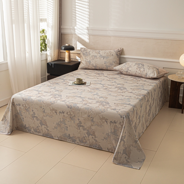 91家纺网 家纺一手货源 找家纺 爱彼家纺 2026新款纯棉提花A类新款老粗布夏季凉席单床单床单三件套-提花系列一 全棉提花-s014油画蓝咖