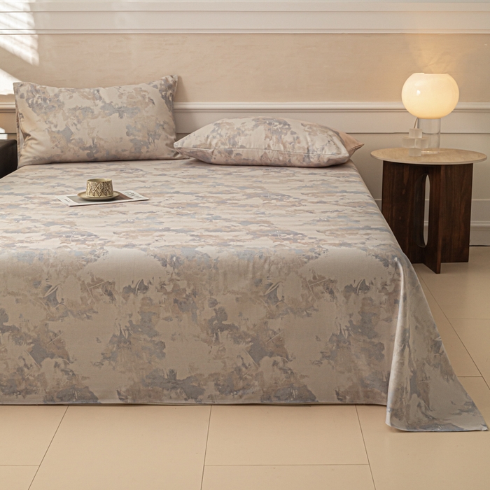 91家纺网 家纺一手货源 找家纺 爱彼家纺 2026新款纯棉提花A类新款老粗布夏季凉席单床单床单三件套-提花系列一 全棉提花-s014油画蓝咖