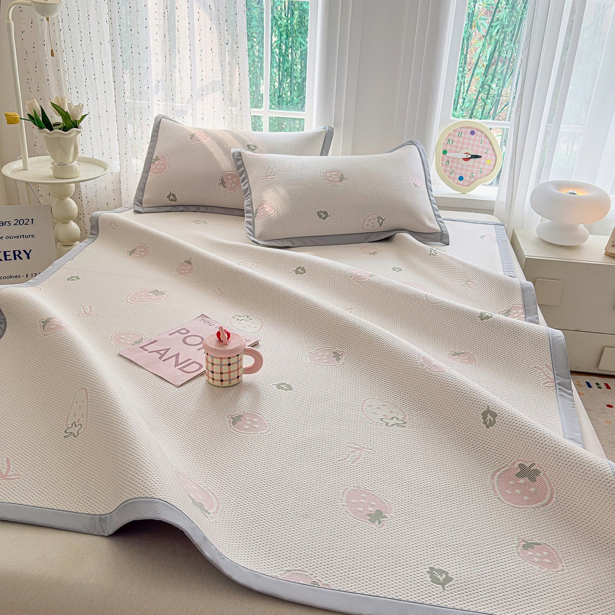 91家纺网 家纺一手货源 找家纺 （总）小萌虎 2026新款乙纶PE提花冰豆豆凉席卡通床席款