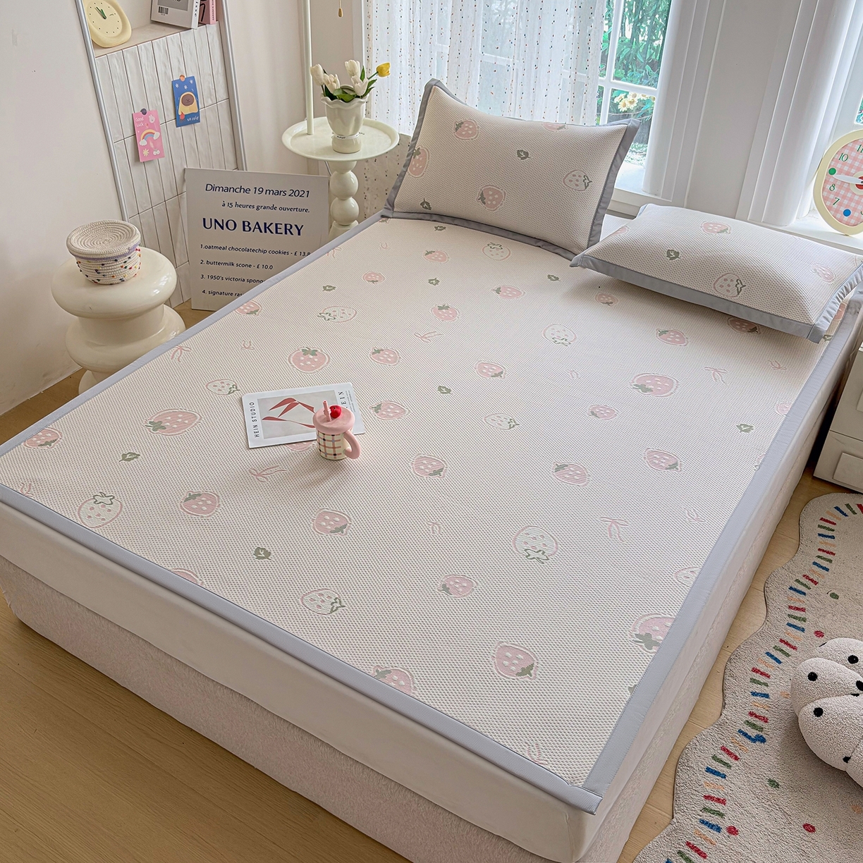 91家纺网 家纺一手货源 找家纺 （总）小萌虎 2026新款乙纶PE提花冰豆豆凉席卡通床席款