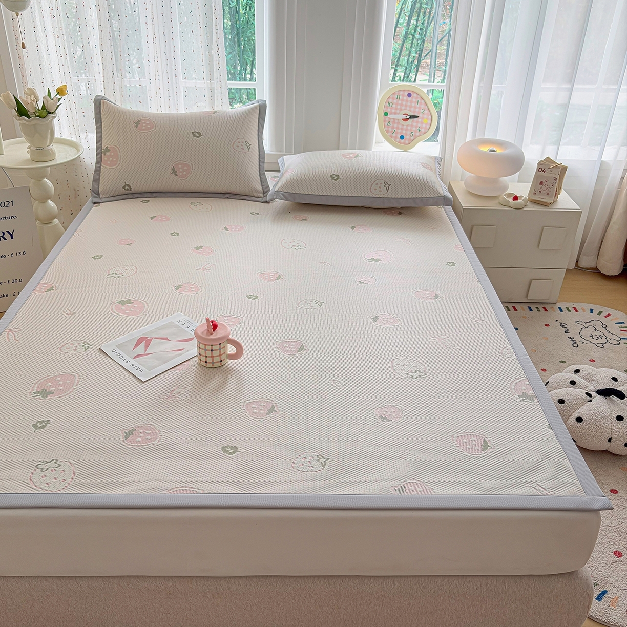 91家纺网 家纺一手货源 找家纺 （总）小萌虎 2026新款乙纶PE提花冰豆豆凉席卡通床席款