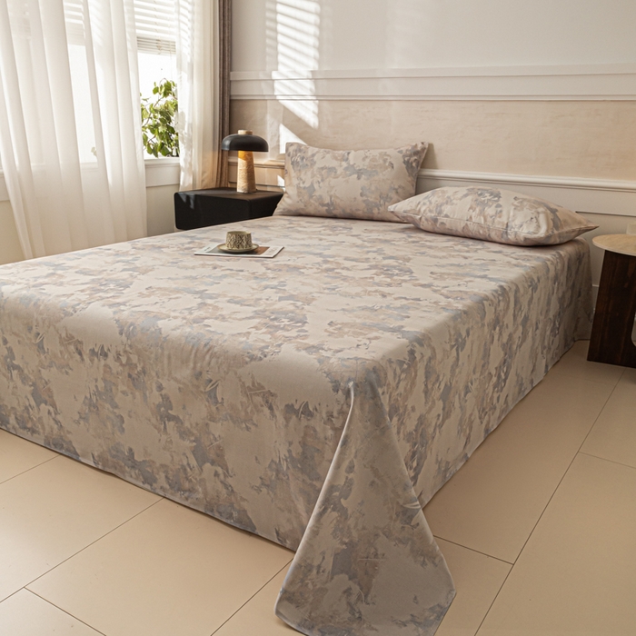 91家纺网 家纺一手货源 找家纺 爱彼家纺 2026新款纯棉提花A类新款老粗布夏季凉席单床单床单三件套-提花系列一 全棉提花-s014油画蓝咖