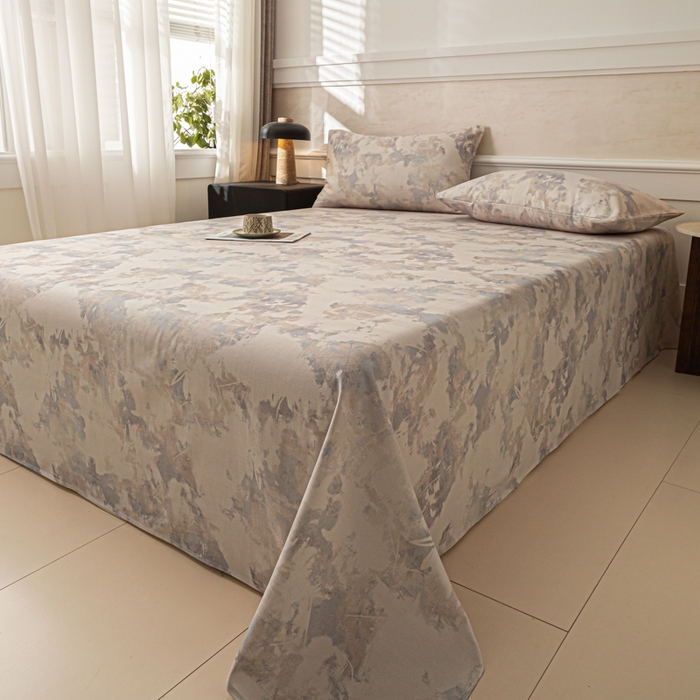 91家纺网 家纺一手货源 找家纺 爱彼家纺 2026新款纯棉提花A类新款老粗布夏季凉席单床单床单三件套-提花系列一 全棉提花-s014油画蓝咖