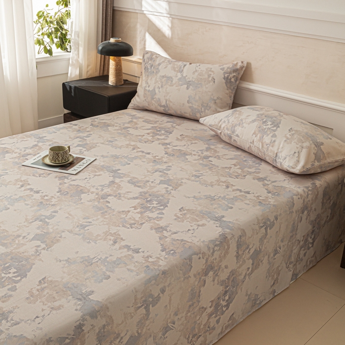 91家纺网 家纺一手货源 找家纺 爱彼家纺 2026新款纯棉提花A类新款老粗布夏季凉席单床单床单三件套-提花系列一 全棉提花-s014油画蓝咖