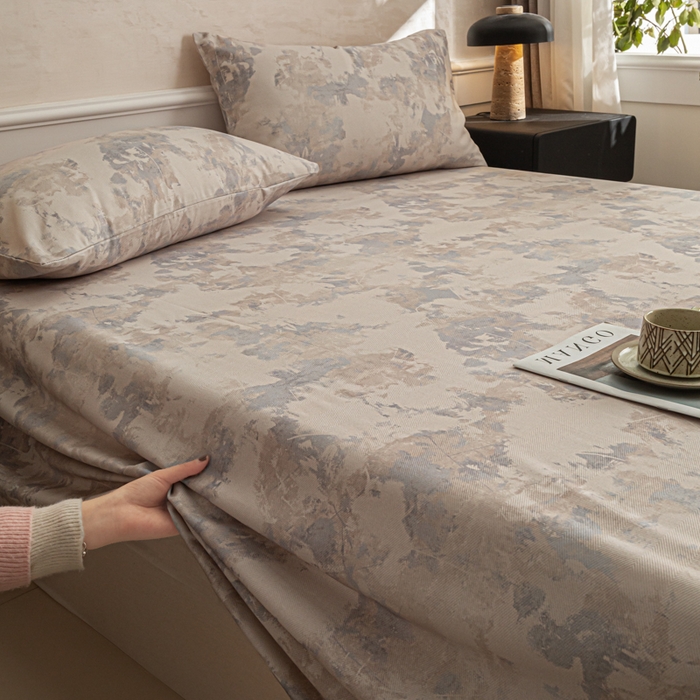 91家纺网 家纺一手货源 找家纺 爱彼家纺 2026新款纯棉提花A类新款老粗布夏季凉席单床单床单三件套-提花系列一 全棉提花-s014油画蓝咖