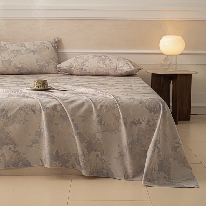 91家纺网 家纺一手货源 找家纺 爱彼家纺 2026新款纯棉提花A类新款老粗布夏季凉席单床单床单三件套-提花系列一 全棉提花-s014油画蓝咖