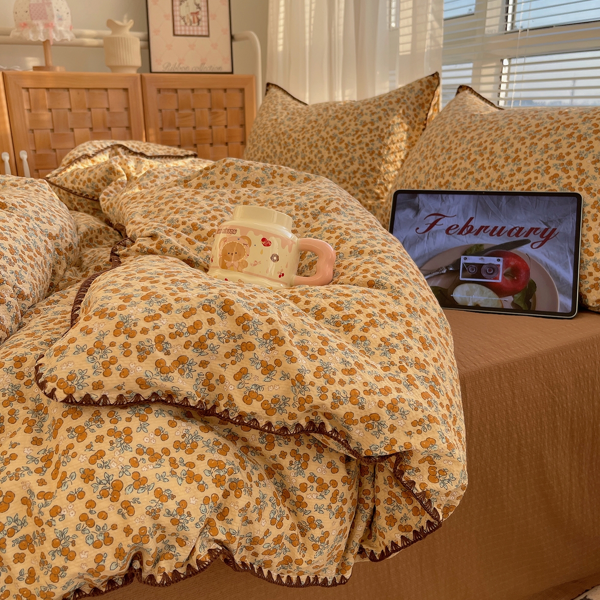 桃心家居 2026新款A类费尔岛可爱卡通贝壳边三角针工艺双层纱泡芙棉泡芙纱系列四件套 泡芙棉-盛夏