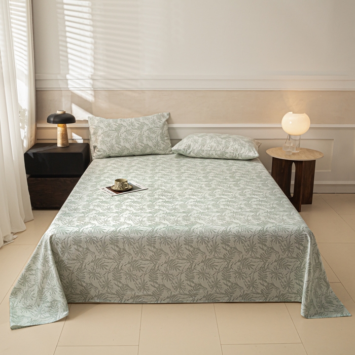 91家纺网 家纺一手货源 找家纺 爱彼家纺 2026新款纯棉提花A类新款老粗布夏季凉席单床单床单三件套-提花系列一 全棉提花-s026椰叶浅青