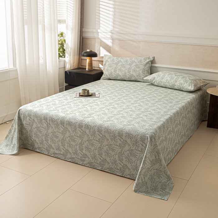 91家纺网 家纺一手货源 找家纺 爱彼家纺 2026新款纯棉提花A类新款老粗布夏季凉席单床单床单三件套-提花系列一 全棉提花-s026椰叶浅青