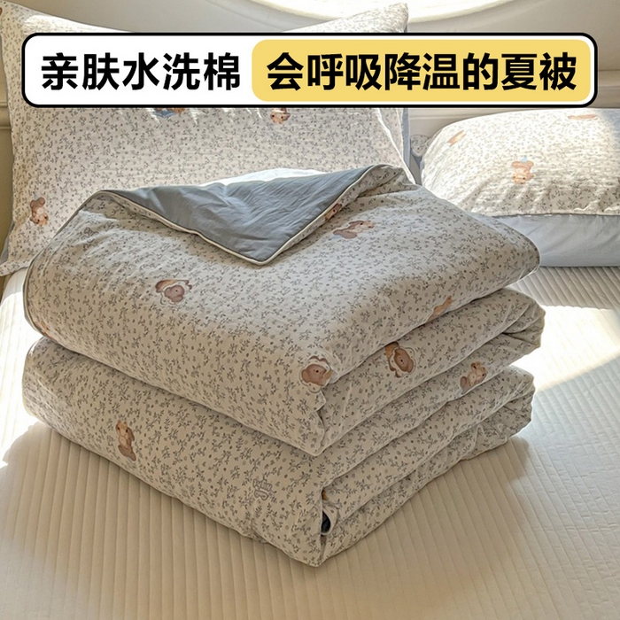 苏羿家纺 2026春夏新款亲肤水洗棉印花夏被空调被夏凉被被子被芯 小熊点点