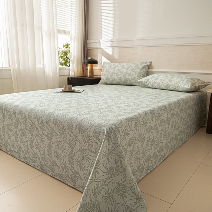 91家纺网 家纺一手货源 找家纺 爱彼家纺 2026新款纯棉提花A类新款老粗布夏季凉席单床单床单三件套-提花系列一 全棉提花-s026椰叶浅青