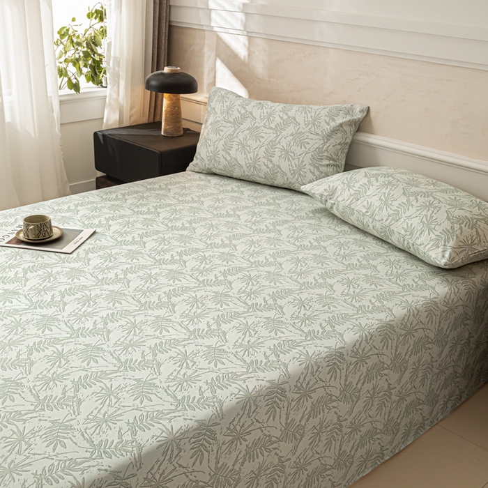 91家纺网 家纺一手货源 找家纺 爱彼家纺 2026新款纯棉提花A类新款老粗布夏季凉席单床单床单三件套-提花系列一 全棉提花-s026椰叶浅青