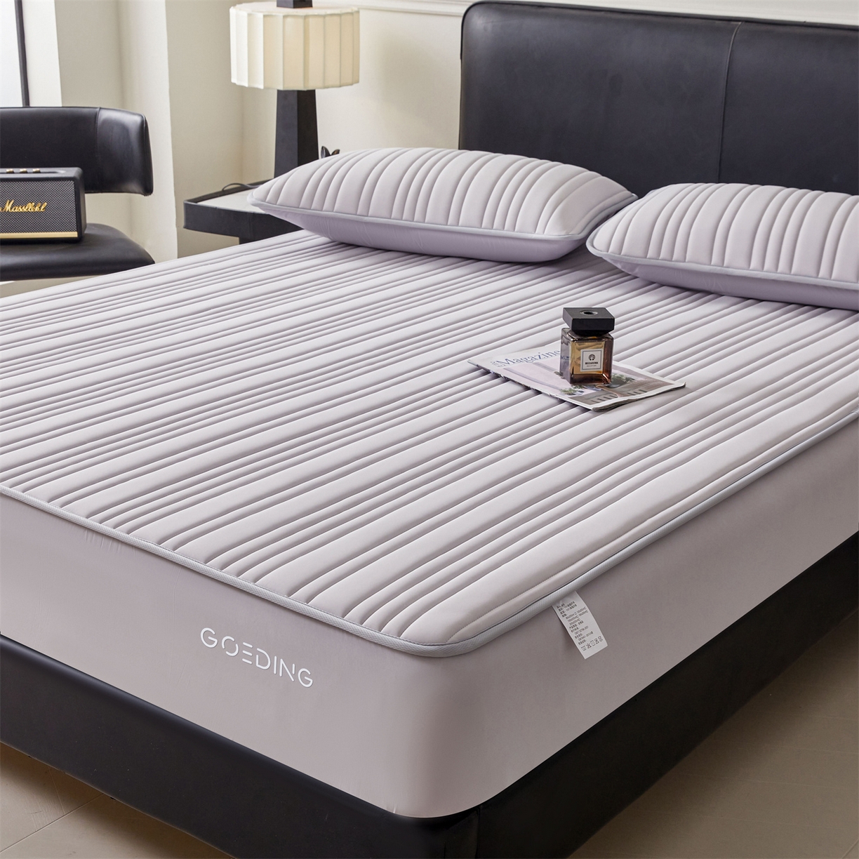 91家纺网 家纺一手货源 找家纺 雯豆家纺 2026春夏新品氨纶凉感床笠夹棉款床笠三件套床垫保护套 知夏-浅灰