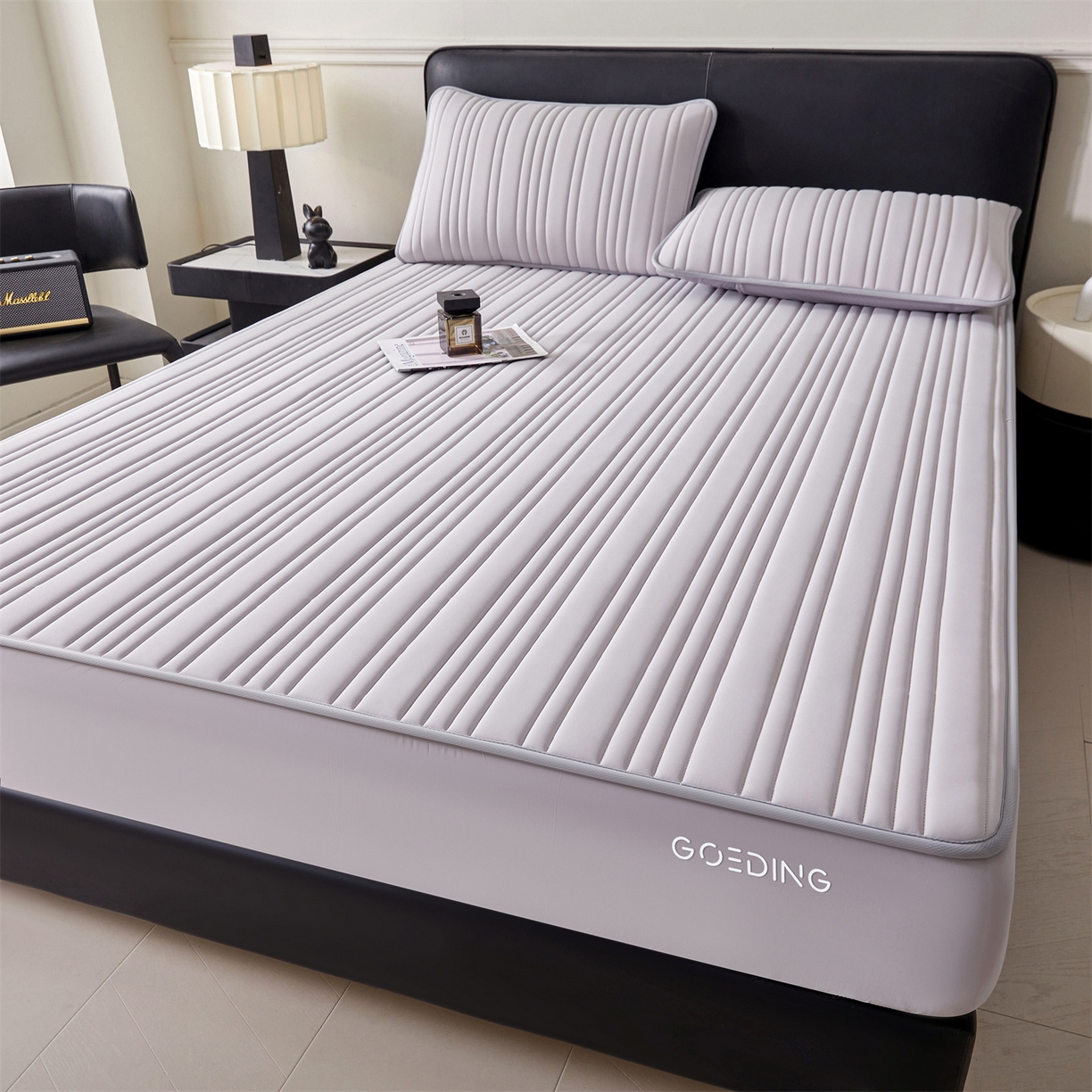 91家纺网 家纺一手货源 找家纺 雯豆家纺 2026春夏新品氨纶凉感床笠夹棉款床笠三件套床垫保护套 知夏-浅灰