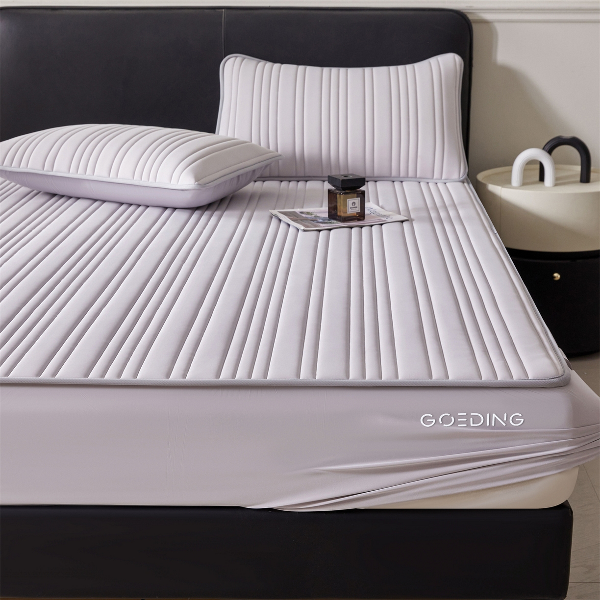 91家纺网 家纺一手货源 找家纺 雯豆家纺 2026春夏新品氨纶凉感床笠夹棉款床笠三件套床垫保护套 知夏-浅灰