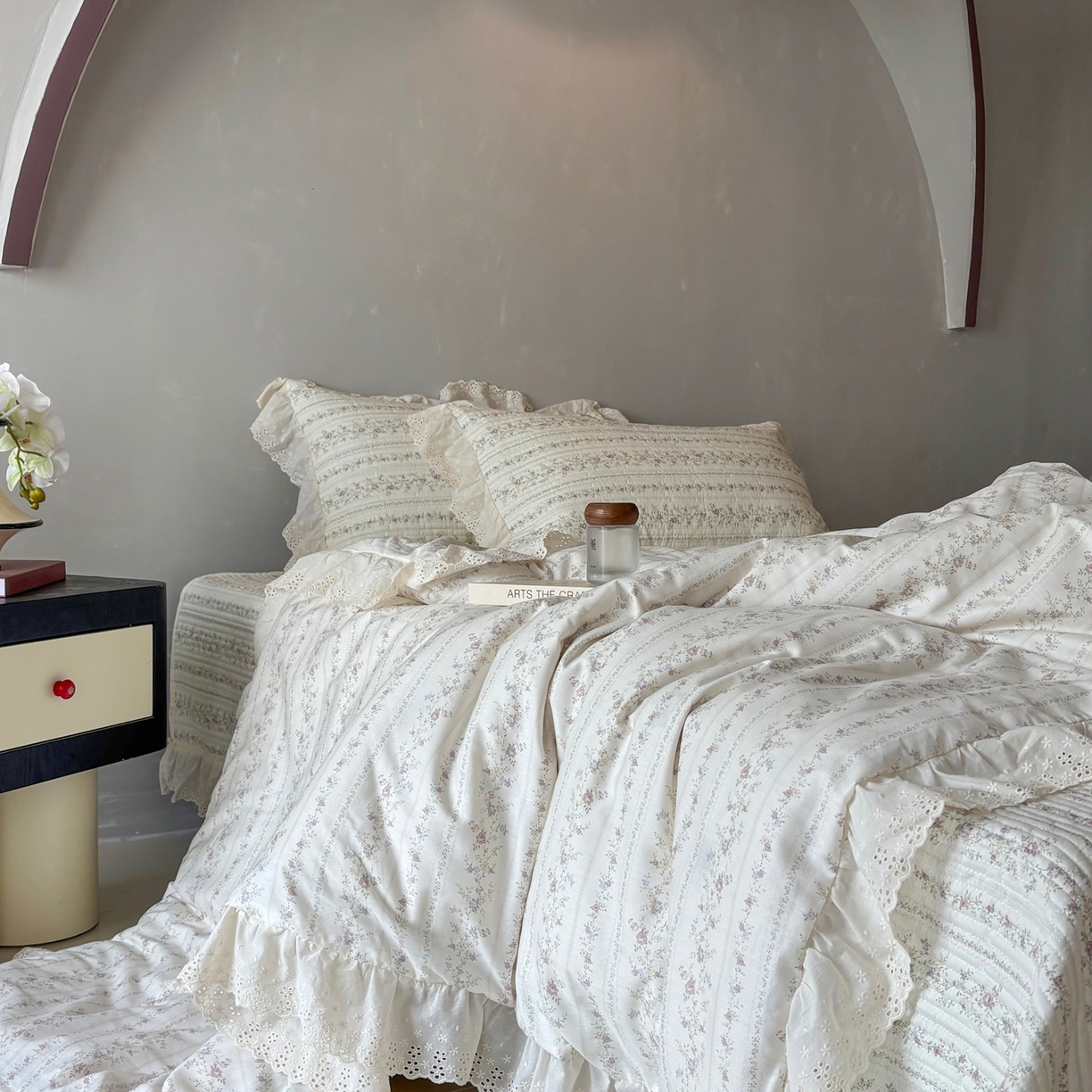 91家纺网 家纺一手货源 找家纺 （总）满座家居 2026新款法式纯棉花边全棉床盖四件套小碎花田园风四件套