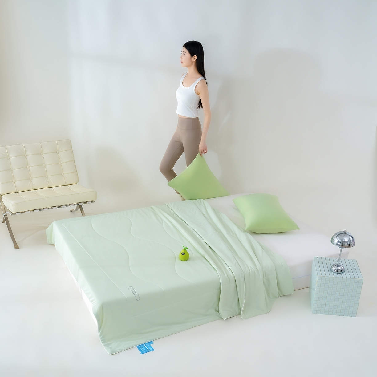 91家纺网 家纺一手货源 找家纺 芯恋家居 2026新款A类提花高端素色凉感丝小冰被夏被夏凉被空调被 优雅绿