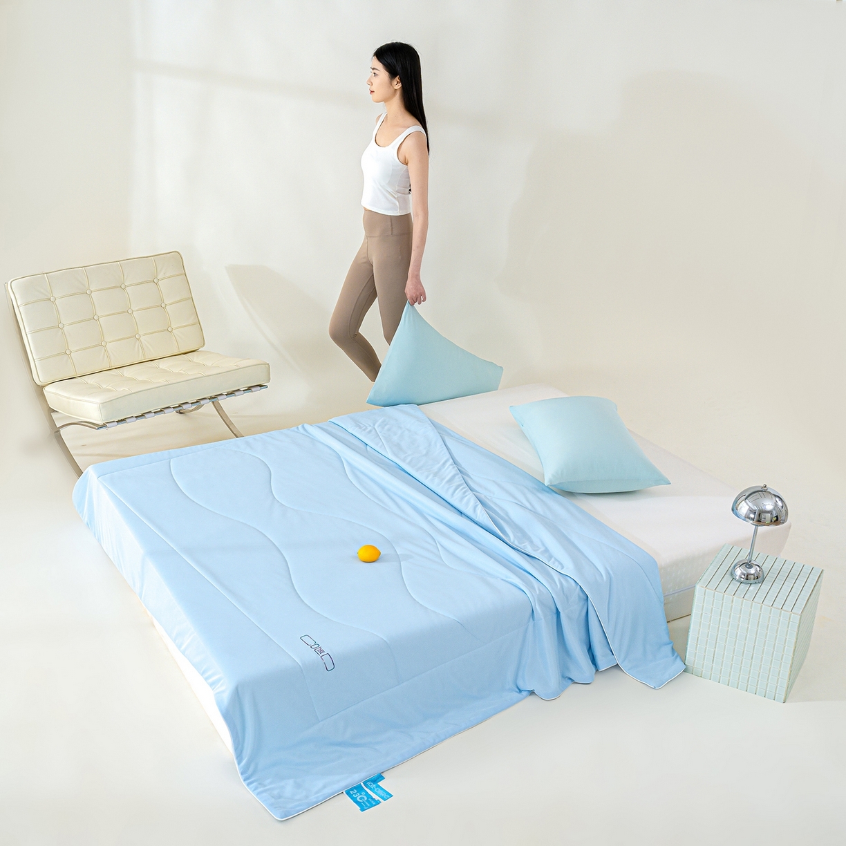 91家纺网 家纺一手货源 找家纺 芯恋家居 2026新款A类提花高端素色凉感丝小冰被夏被夏凉被空调被 冰川蓝