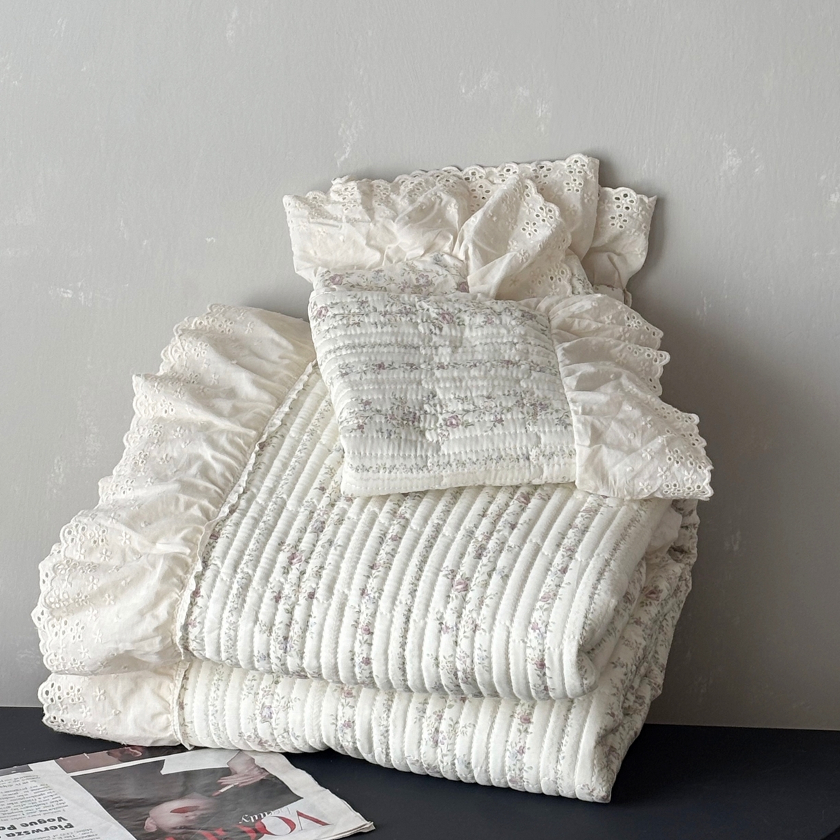 91家纺网 家纺一手货源 找家纺 （总）满座家居 2026新款法式纯棉花边全棉床盖四件套小碎花田园风四件套