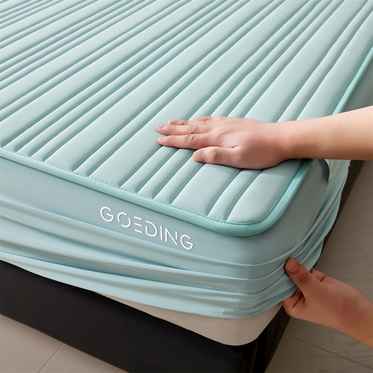 雯豆家纺 2026春夏新品氨纶凉感床笠夹棉款床笠三件套床垫保护套 知夏-水绿