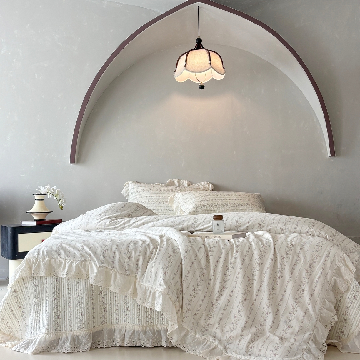 91家纺网 家纺一手货源 找家纺 （总）满座家居 2026新款法式纯棉花边全棉床盖四件套小碎花田园风四件套