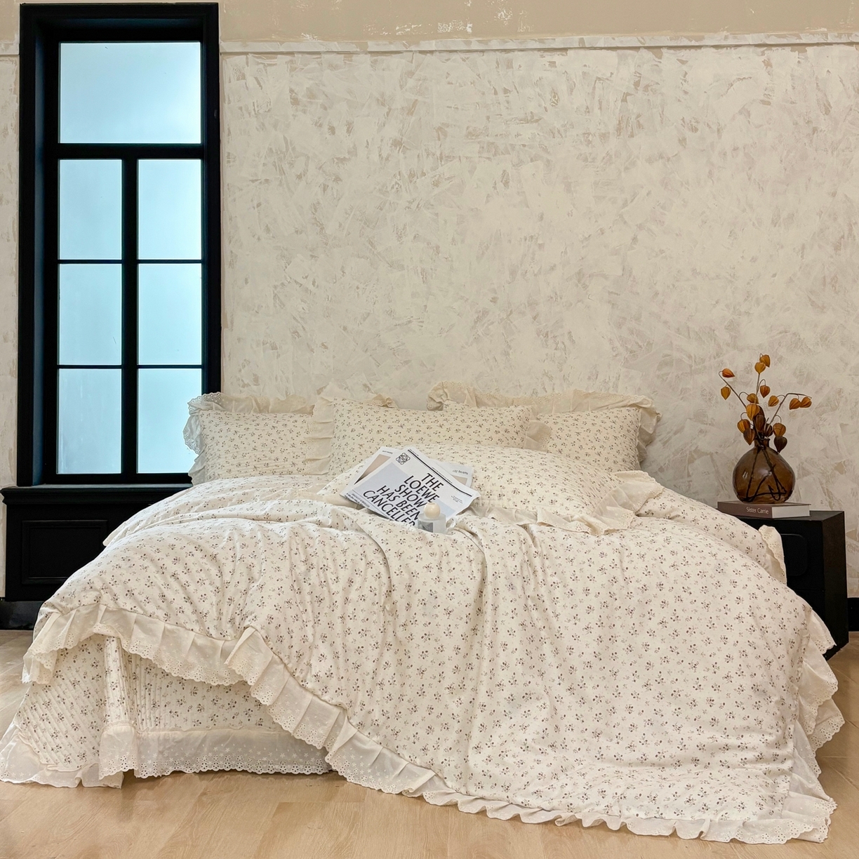 91家纺网 家纺一手货源 找家纺 （总）满座家居 2026新款法式纯棉花边全棉床盖四件套小碎花田园风四件套