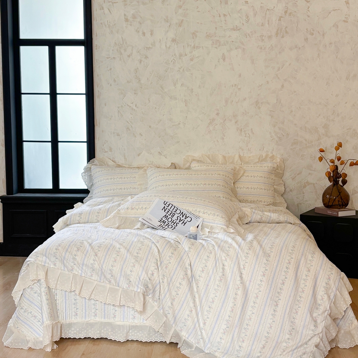 91家纺网 家纺一手货源 找家纺 （总）满座家居 2026新款法式纯棉花边全棉床盖四件套小碎花田园风四件套