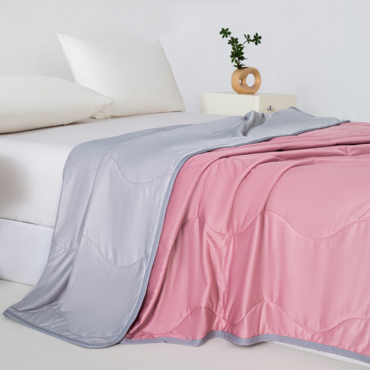 91家纺网 家纺一手货源 找家纺 畅销被业 2026新款凉感丝夏凉被夏被-大波浪 波浪格-豆沙