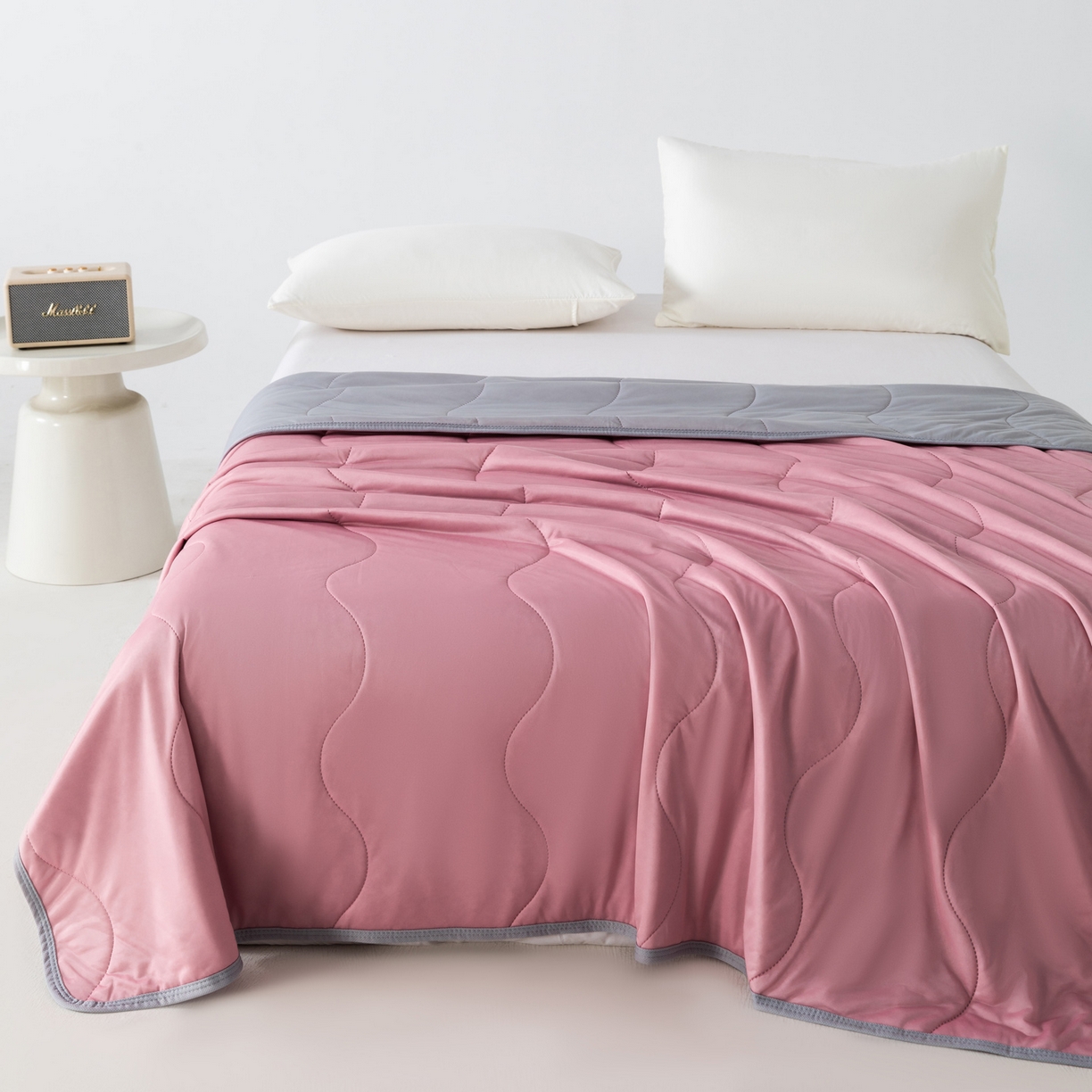 91家纺网 家纺一手货源 找家纺 畅销被业 2026新款凉感丝夏凉被夏被-大波浪 波浪格-豆沙