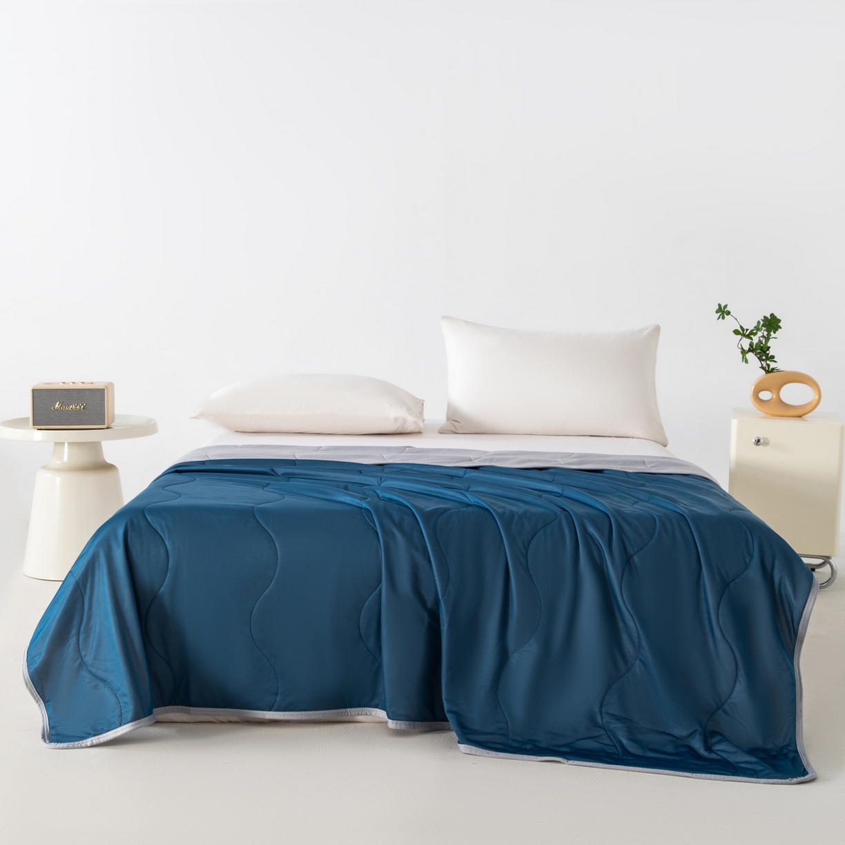 91家纺网 家纺一手货源 找家纺 畅销被业 2026新款凉感丝夏凉被夏被-大波浪 波浪格-湖蓝