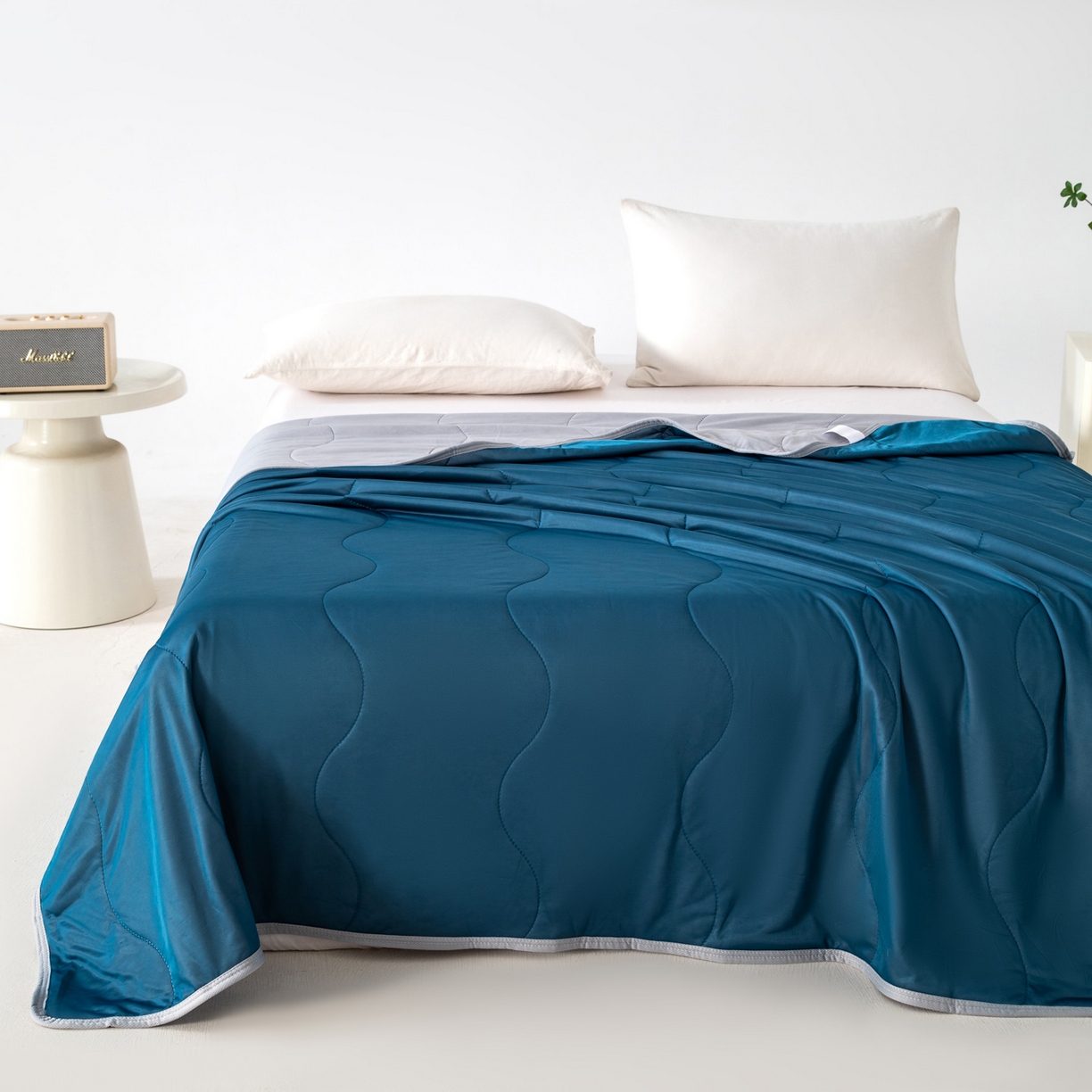 91家纺网 家纺一手货源 找家纺 畅销被业 2026新款凉感丝夏凉被夏被-大波浪 波浪格-湖蓝