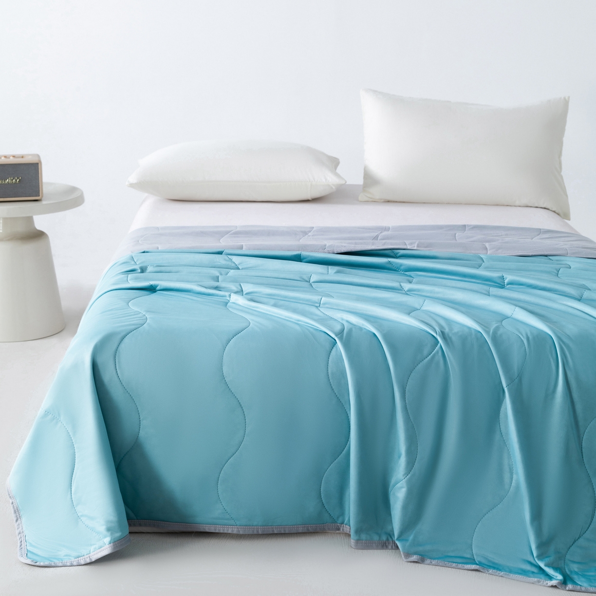 91家纺网 家纺一手货源 找家纺 畅销被业 2026新款凉感丝夏凉被夏被-大波浪 波浪格-墨绿