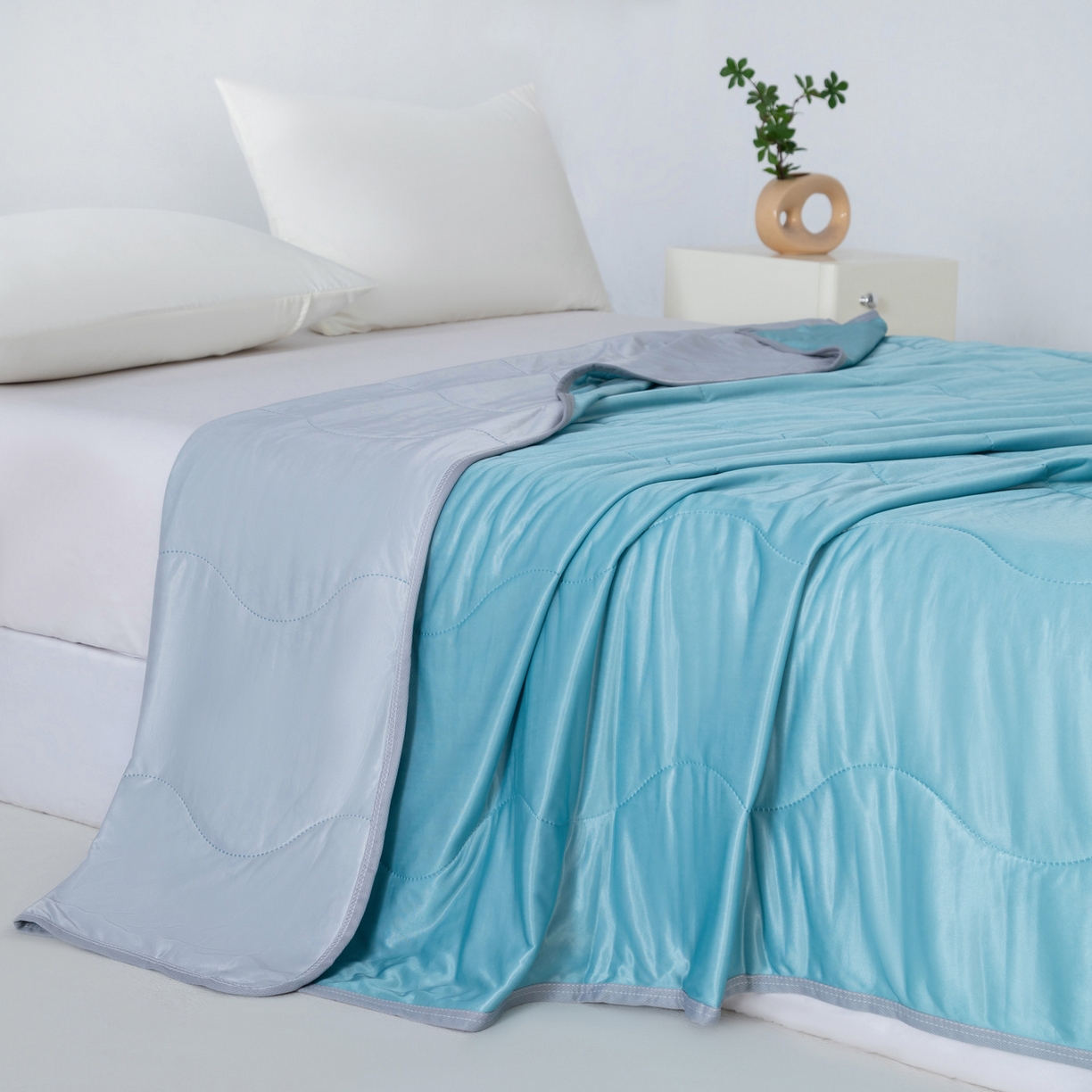 91家纺网 家纺一手货源 找家纺 畅销被业 2026新款凉感丝夏凉被夏被-大波浪 波浪格-墨绿