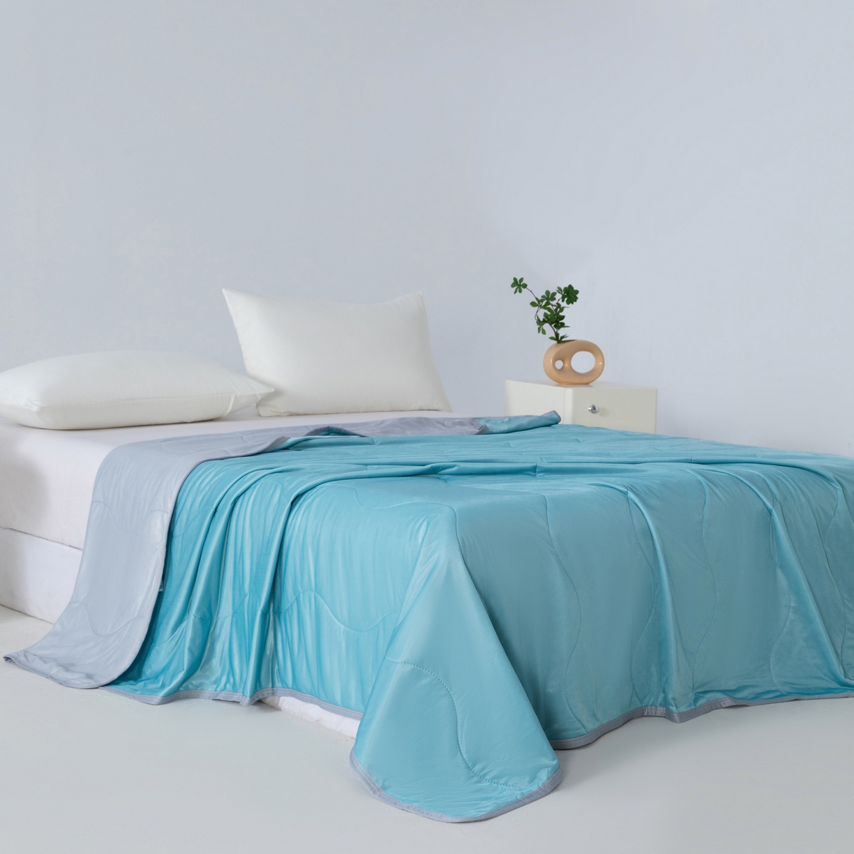 91家纺网 家纺一手货源 找家纺 畅销被业 2026新款凉感丝夏凉被夏被-大波浪 波浪格-墨绿