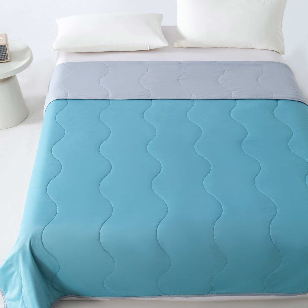 91家纺网 家纺一手货源 找家纺 畅销被业 2026新款凉感丝夏凉被夏被-大波浪 波浪格-墨绿