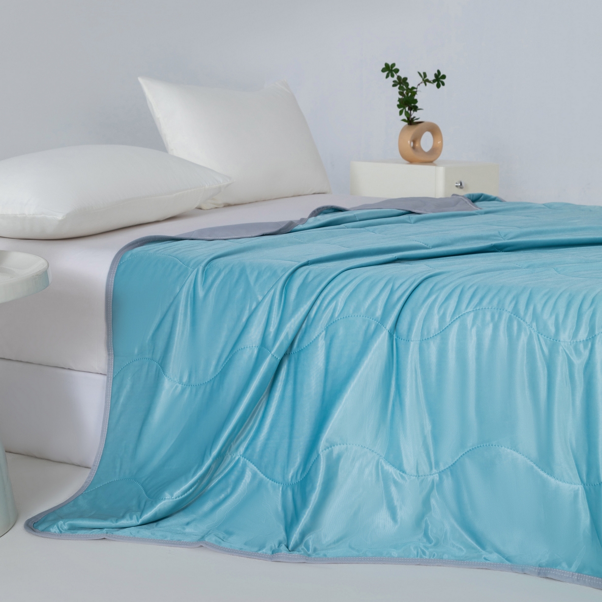 91家纺网 家纺一手货源 找家纺 畅销被业 2026新款凉感丝夏凉被夏被-大波浪 波浪格-墨绿