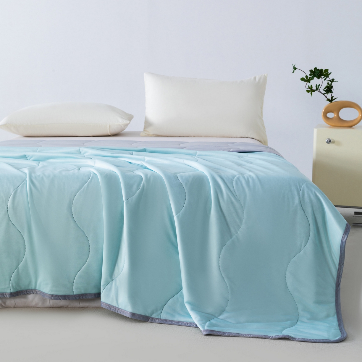 畅销被业 2026新款凉感丝夏凉被夏被-大波浪 波浪格-浅绿