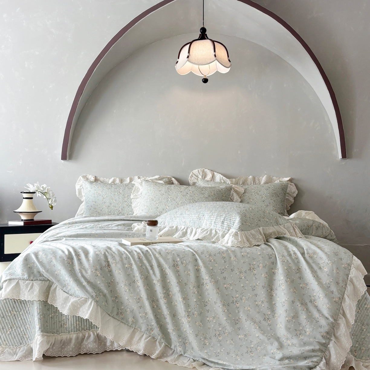 满座家居 2026新款法式纯棉花边全棉床盖四件套小碎花田园风 幻境