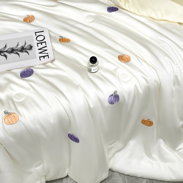 91家纺网 家纺一手货源 找家纺 席佬大 2026新款水洗冰丝夏被 夏被四件套 南瓜—奶白米黄