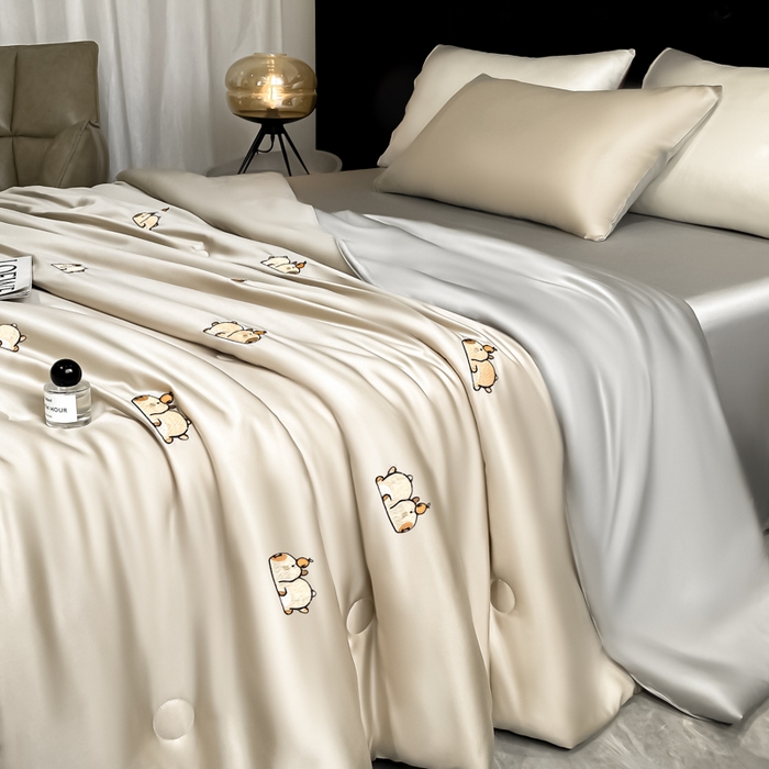 91家纺网 家纺一手货源 找家纺 席佬大 2026新款水洗冰丝夏被 夏被四件套 咕噜—梧桐灰