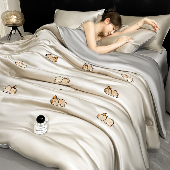 席佬大 2026新款水洗冰丝夏被 夏被四件套 咕噜—梧桐灰