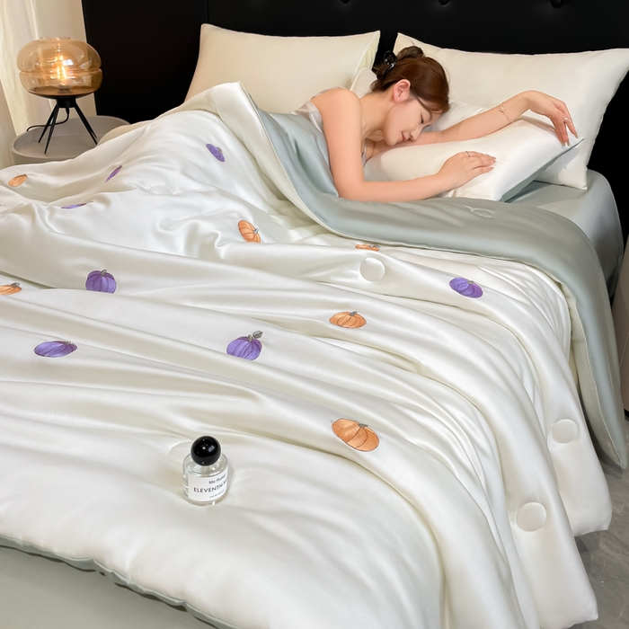 席佬大 2026新款水洗冰丝夏被 夏被四件套 南瓜—奶白绿