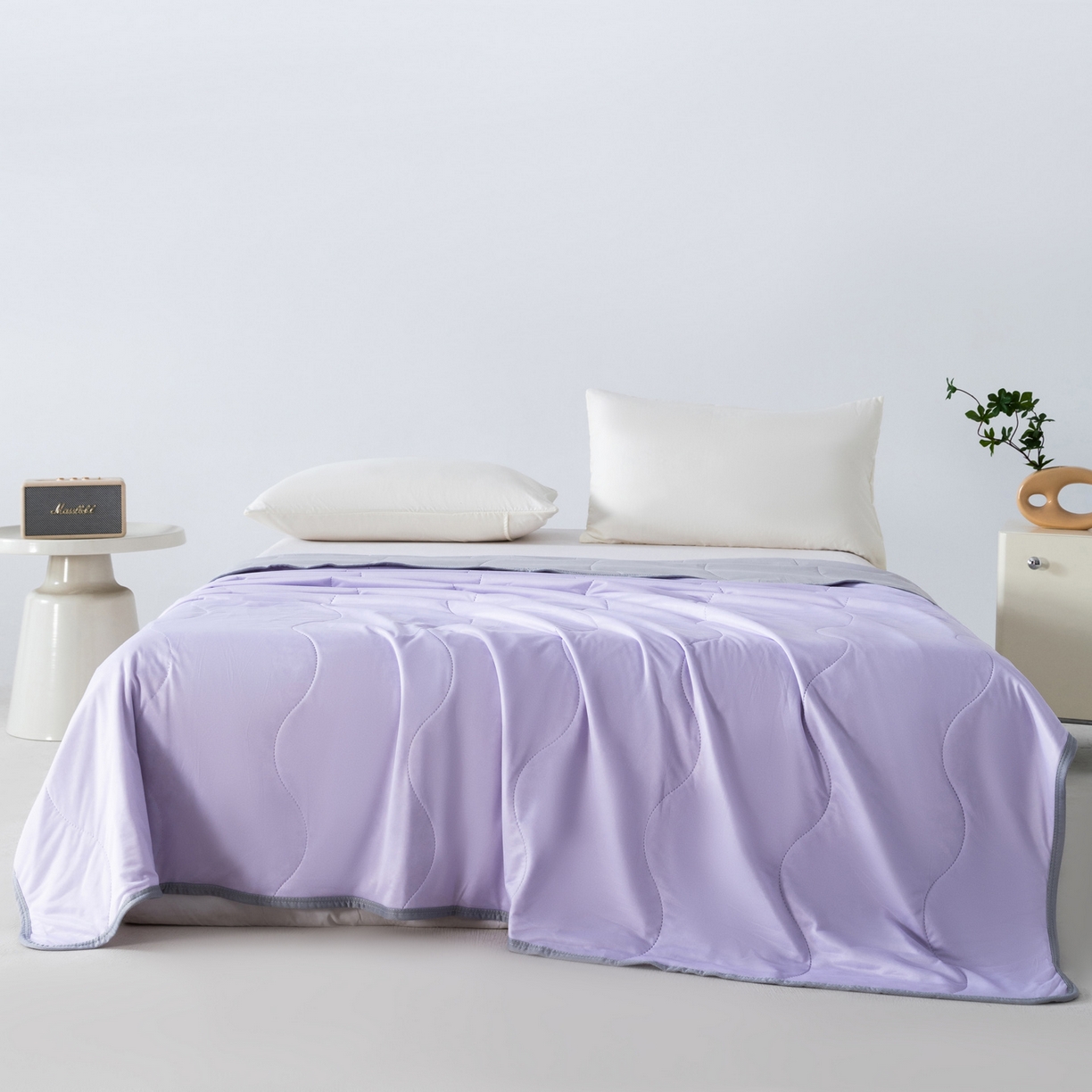 91家纺网 家纺一手货源 找家纺 畅销被业 2026新款凉感丝夏凉被夏被-大波浪 波浪格-紫色