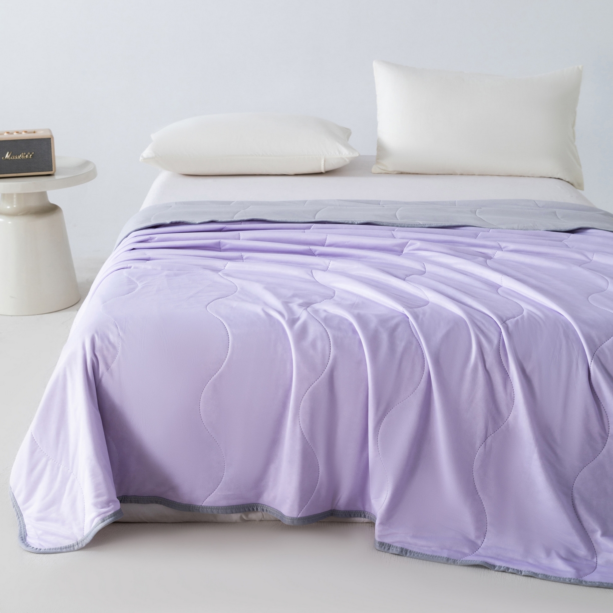 91家纺网 家纺一手货源 找家纺 畅销被业 2026新款凉感丝夏凉被夏被-大波浪 波浪格-紫色