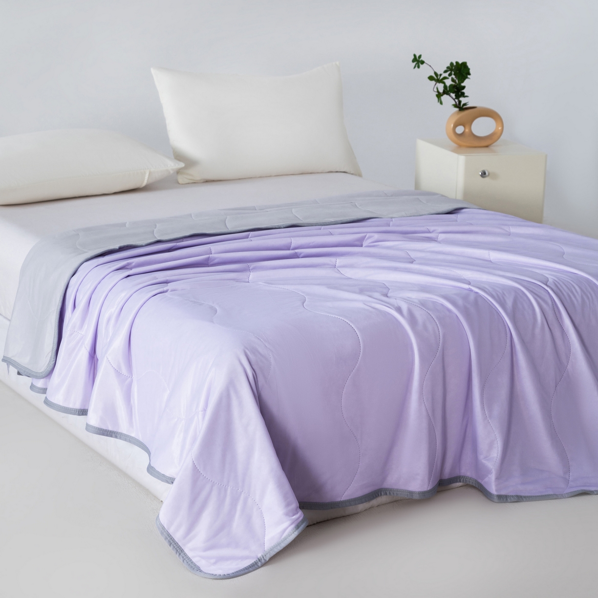 91家纺网 家纺一手货源 找家纺 畅销被业 2026新款凉感丝夏凉被夏被-大波浪 波浪格-紫色