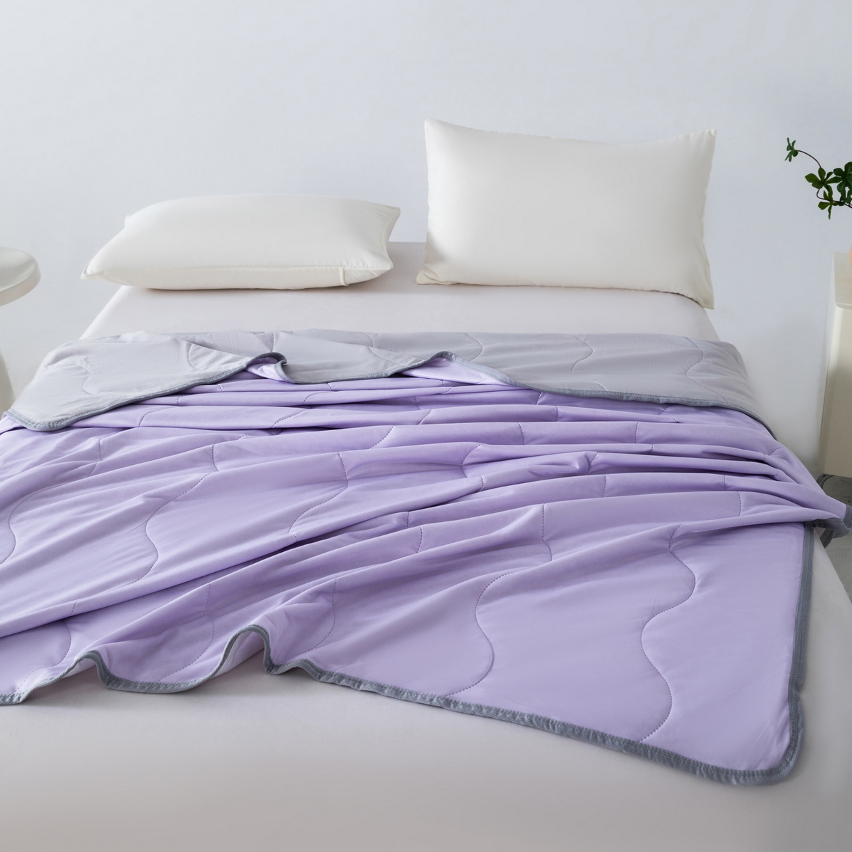 91家纺网 家纺一手货源 找家纺 畅销被业 2026新款凉感丝夏凉被夏被-大波浪 波浪格-紫色