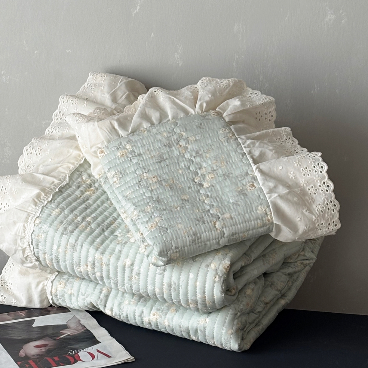 91家纺网 家纺一手货源 找家纺 满座家居 2026新款法式纯棉花边全棉床盖四件套小碎花田园风 幻境