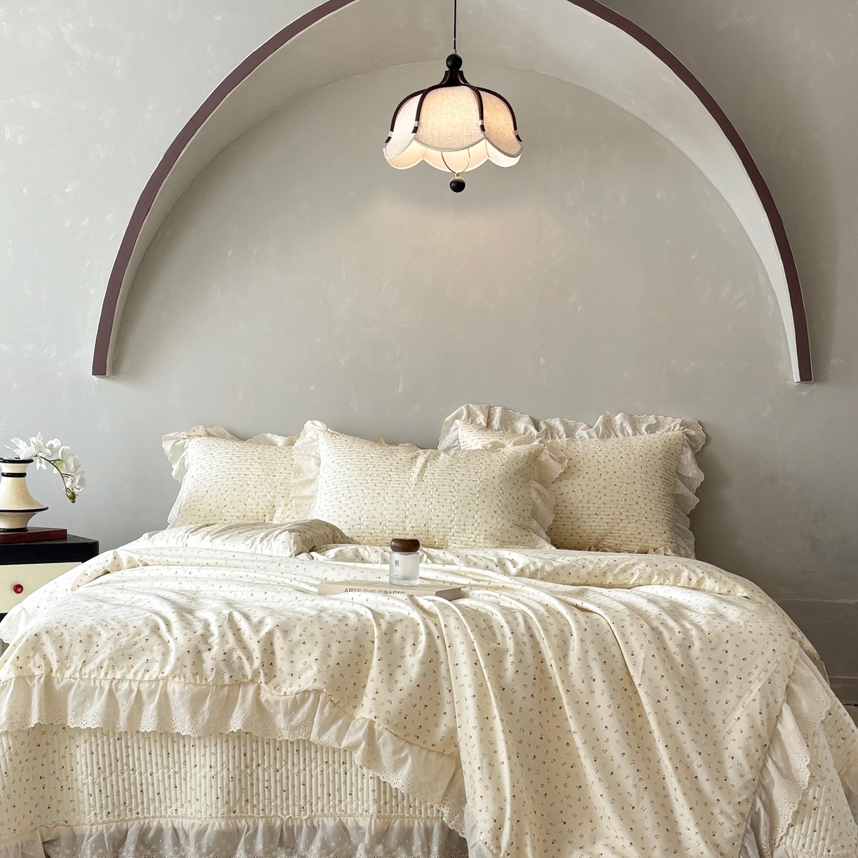 满座家居 2026新款法式纯棉花边全棉床盖四件套小碎花田园风 洛可可