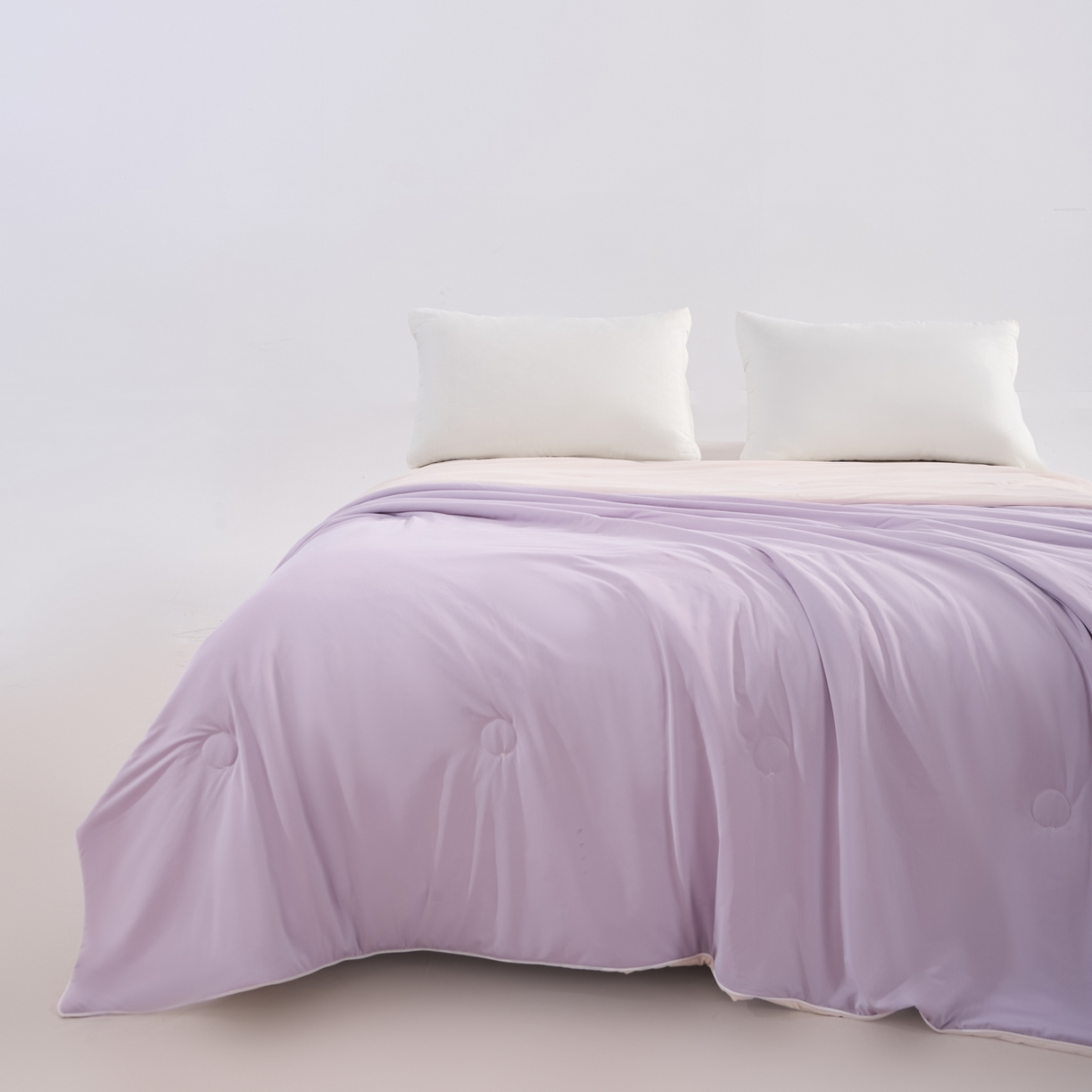 91家纺网 家纺一手货源 找家纺 苏羿家纺 2026春夏新款A类踩棉工艺凉感丝纯色夏被空调被夏凉被 被子被芯 奶油白+浅紫